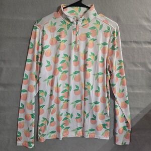Antigua Womens Peach Citrus Fruit Print Quarter Zip Golf Pullover Top White Med